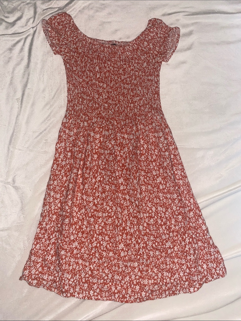 SHEIN Rust and White Floral Smocked Dress sz XS